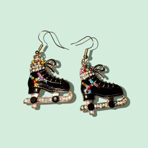 Colorful Rhinestone Black Roller Skate Earrings